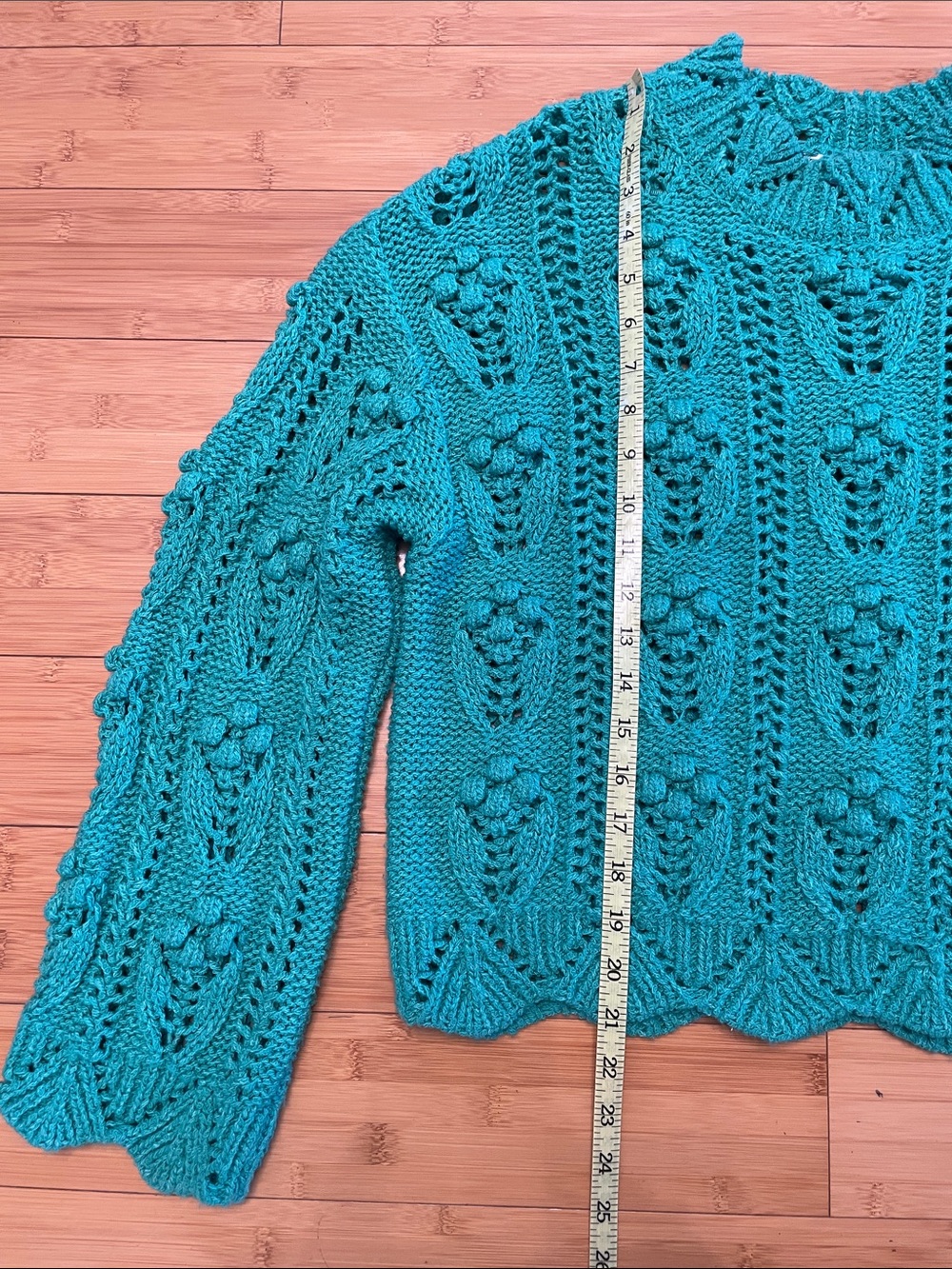 Zara Chunky Bubble Loose Knit Sweater Size Small Green Crewneck Blogger Favorite - Picture 11 of 12